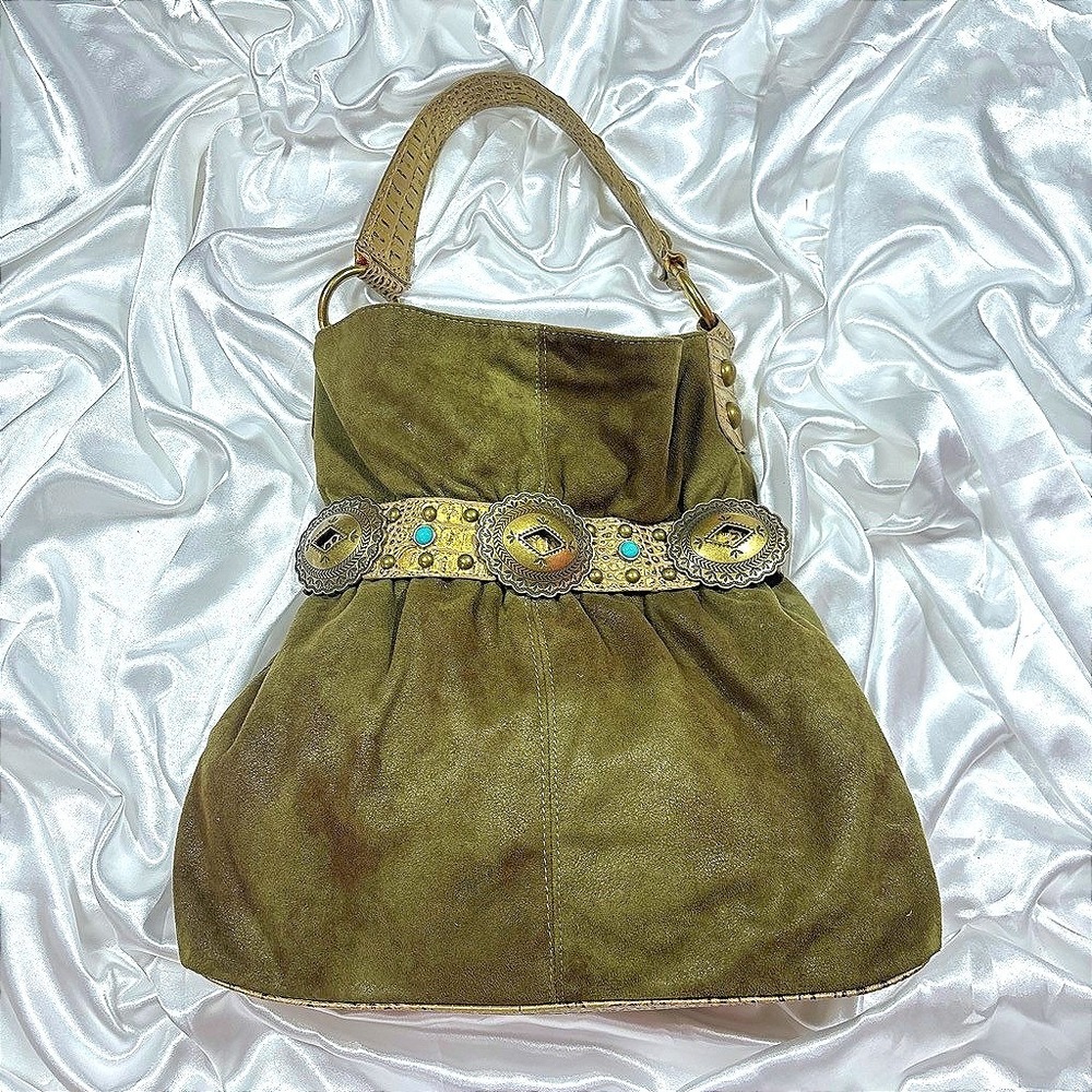y2k kathy van zeeland Western Hobo Bag Green Concho Turquoise Studded
